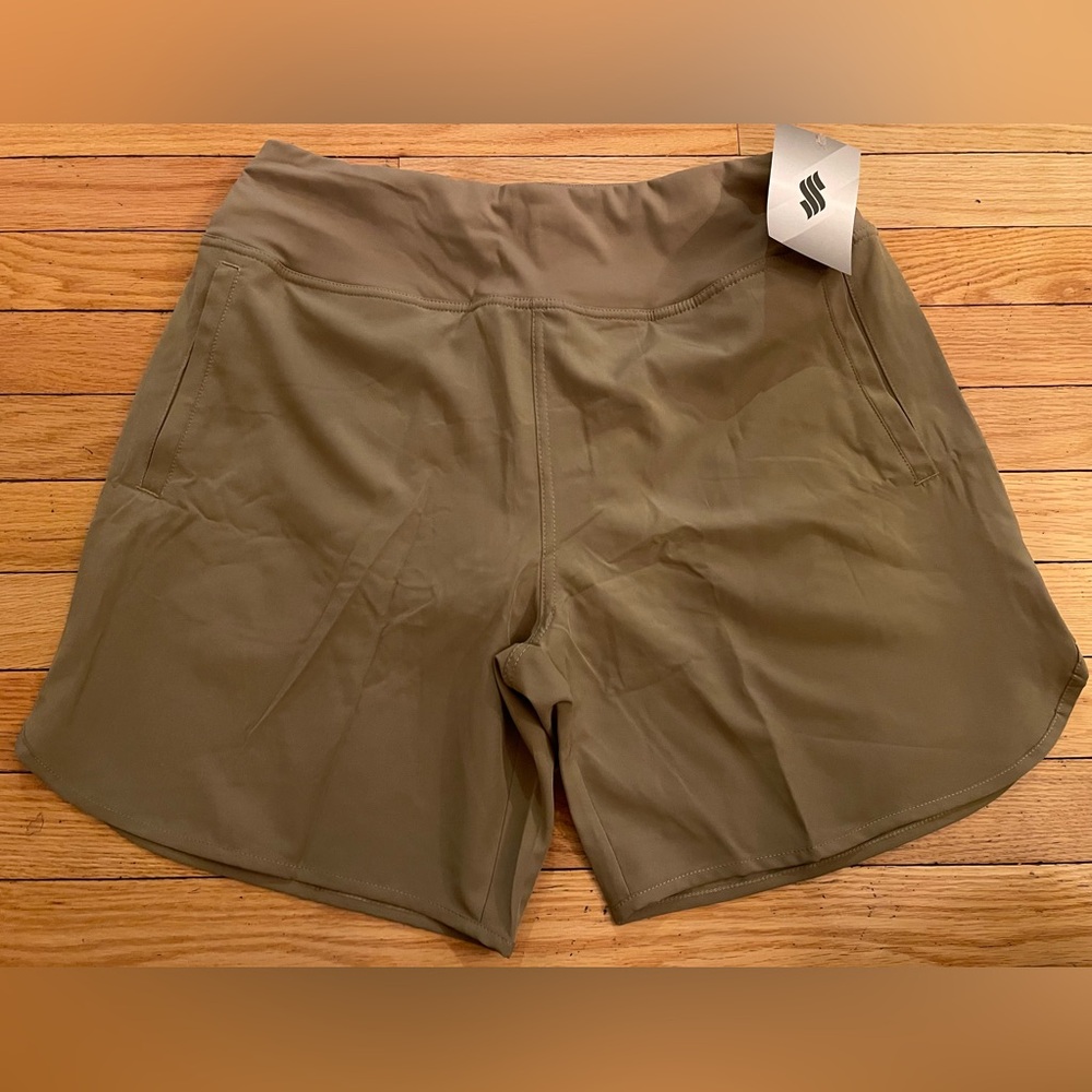 NWT Soothfeel Tan Running Pull On Shorts With Inner Brief Pockets Women’s Medium